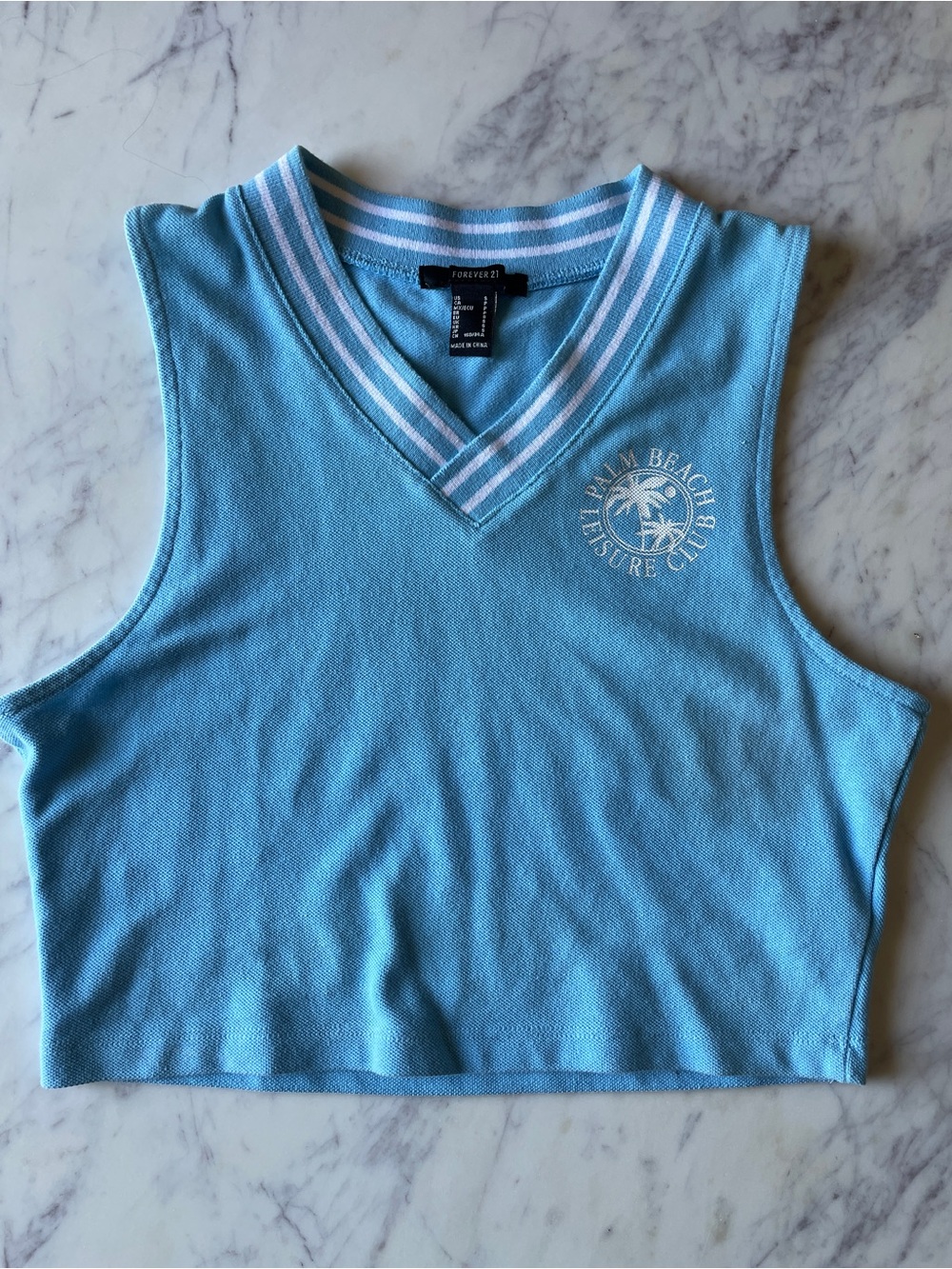 Forever 21 Sky Blue Palm Beach V-Neck Crop Tank Top - Girls